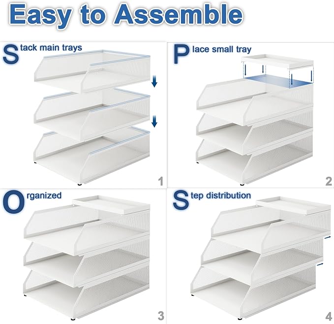 Natwind 3-Tier Stackable Paper Tray, Metal Mesh Desktop Organizer, Paper Sorter - Image 7