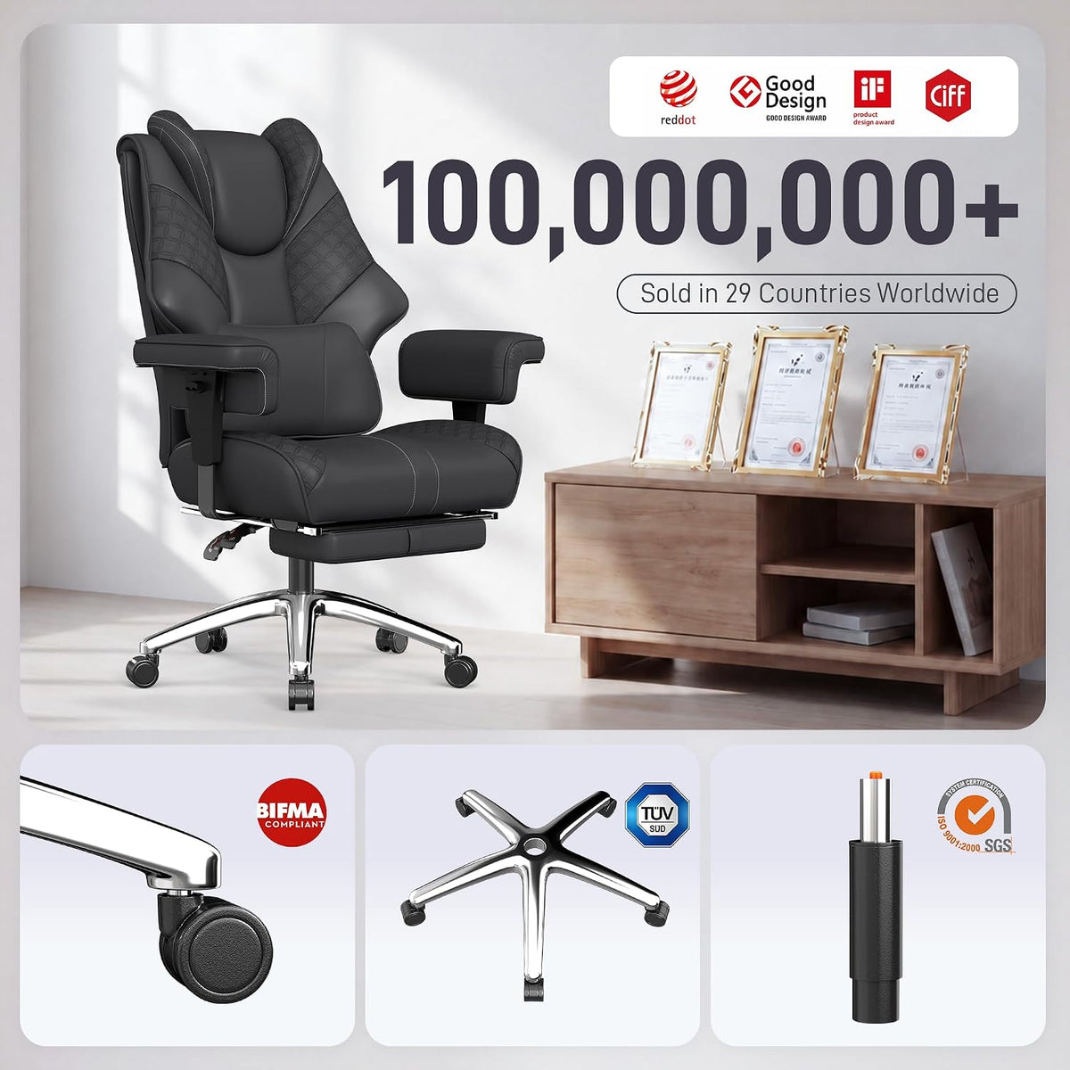 Big and Tall Executive Office Chair, 400 LBS, Footrest, Lumbar Support