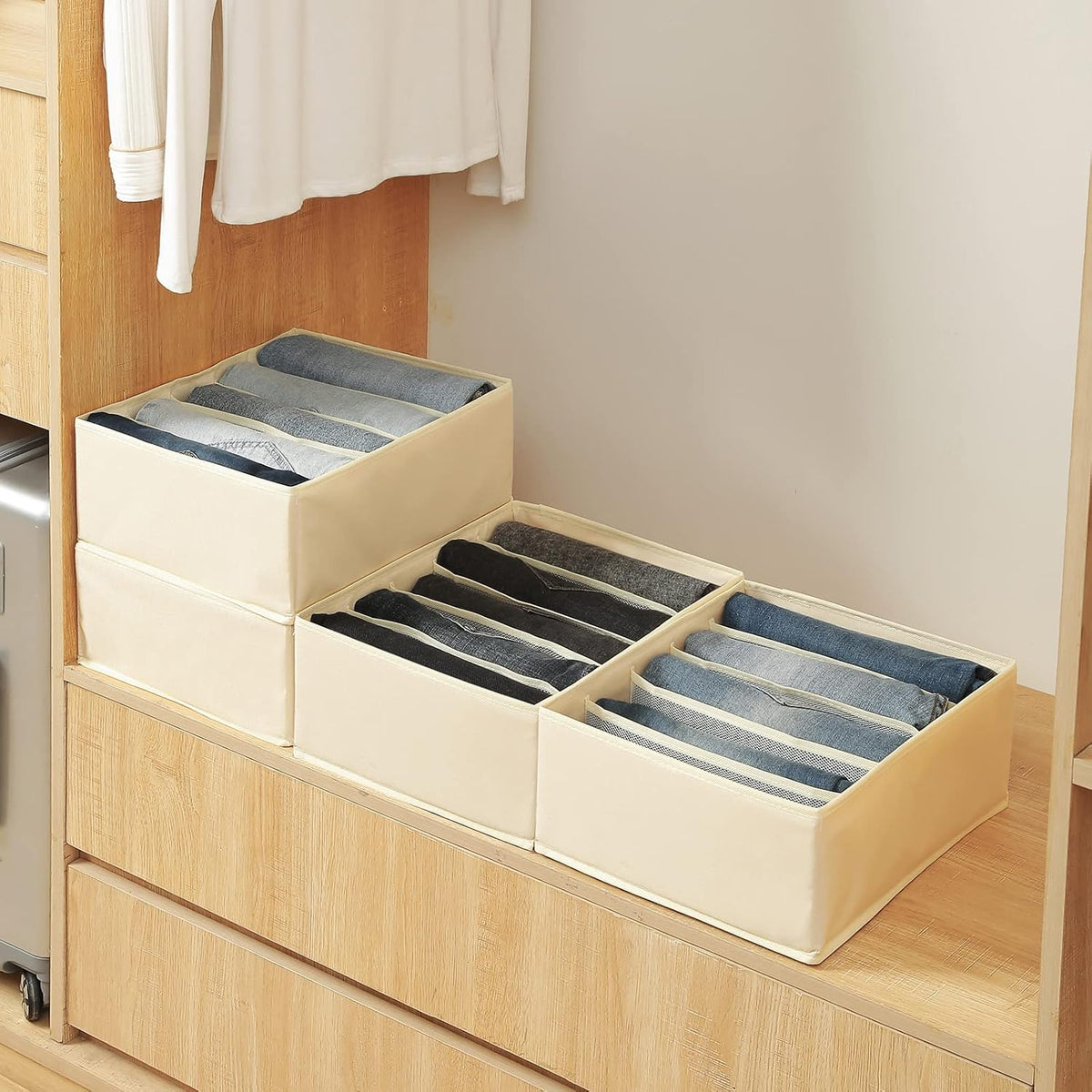 Qozary Jeans Pants Organizer for Closet, 4 Pack Drawer Organizers for Clothin...