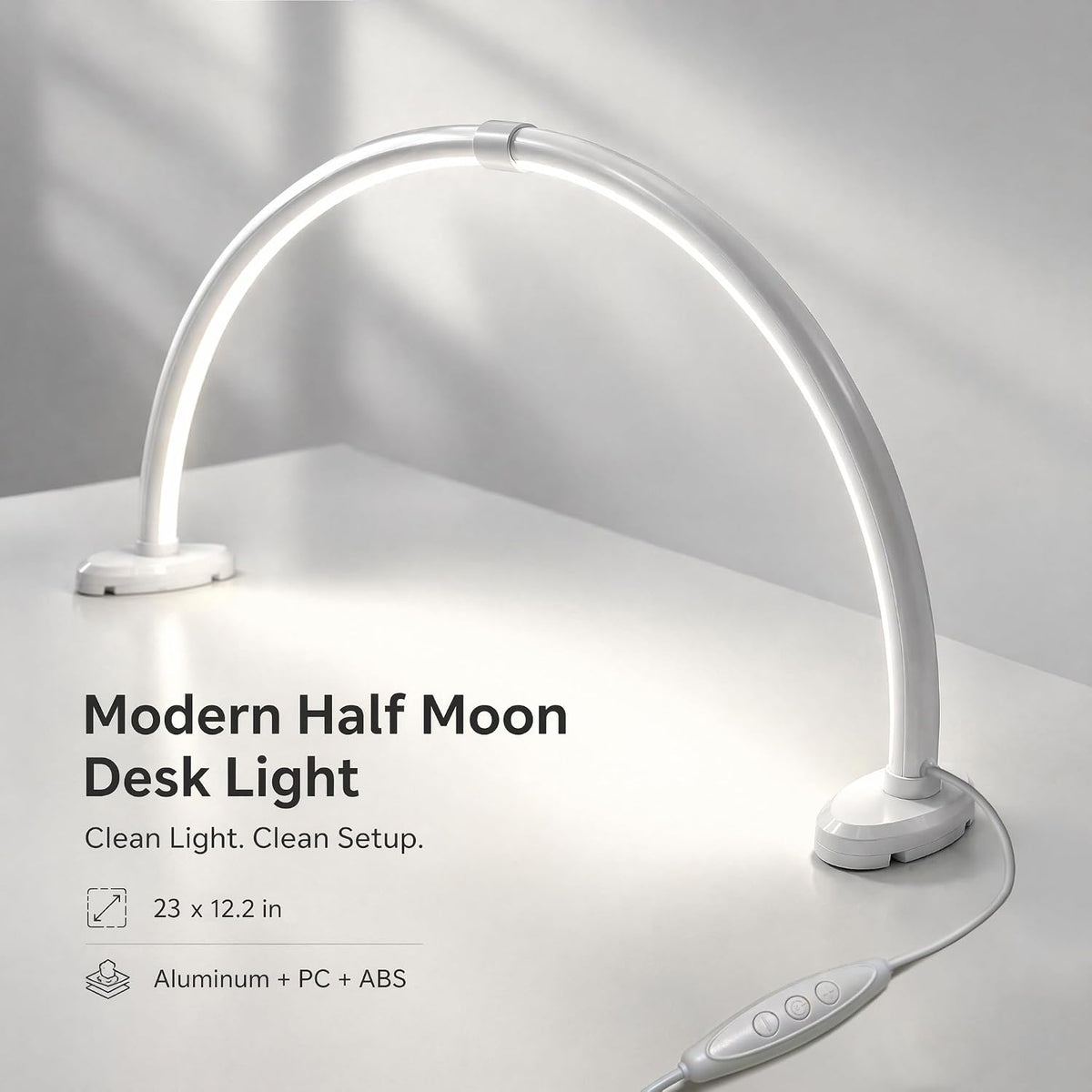 Half Moon Nail Light, 180° No Shadow LED Nail Desk Lamp with Foldable Height ...