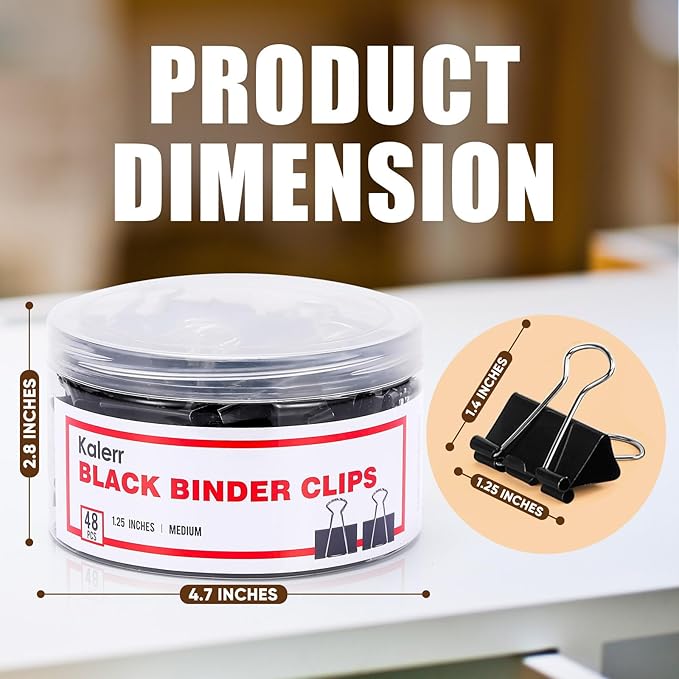 Binder Clips, Kalerr Black Binder Clip Medium, 1.25 Inches Office Clip - Image 2