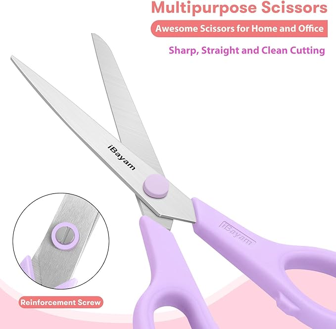Scissors, iBayam 8" All Purpose Scissors Bulk 3-Pack, Ultra Sharp 2.5mm Thick - Image 4