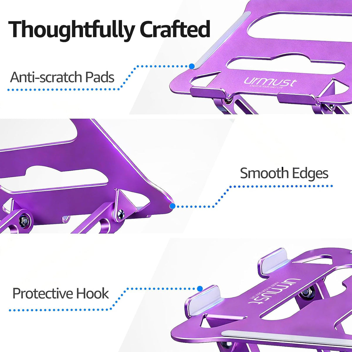 Urmust Adjustable Laptop Stand for Desk, 10-15.6“ Laptop Riser, Purple