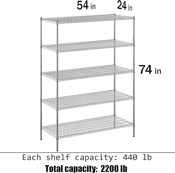 Regal Altair 24" Deep x 54" Wide x 74" Height Wire Shelving Kit | 5-Tier | NSF - Image 3