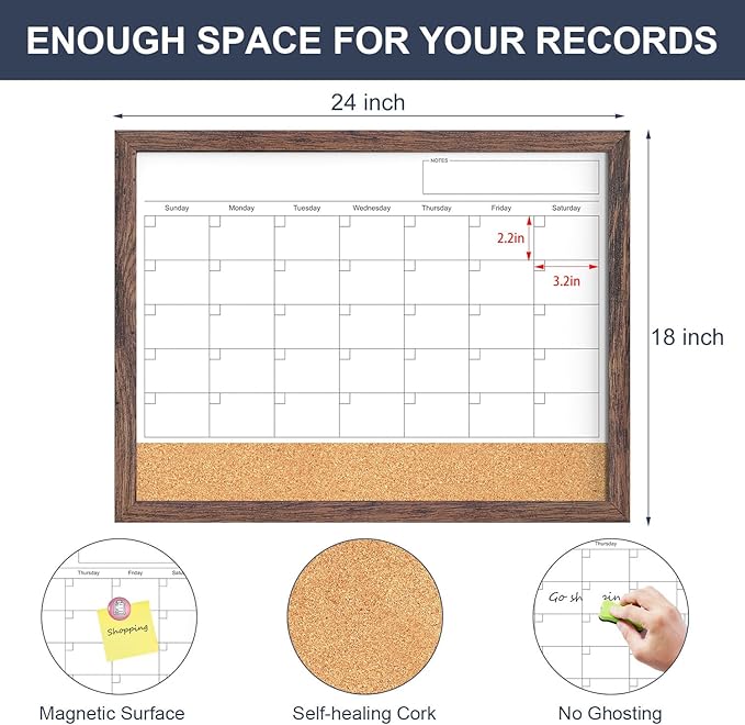 Calendar Whiteboard for Wall, 18x24 Inches White Board Calendar Dry Erase - Image 4