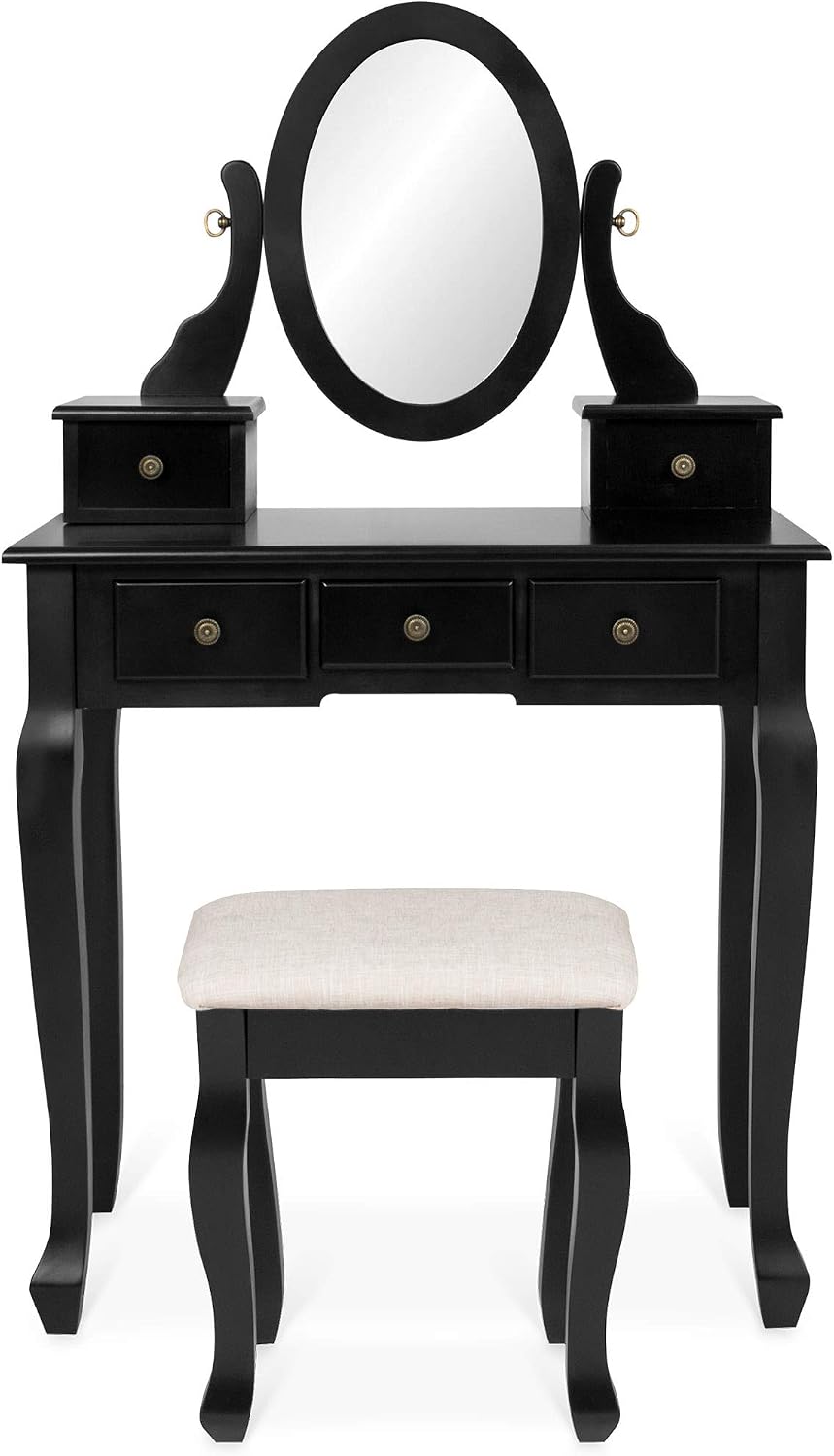 Best Choice Products Bedroom Vanity Hair Dressing Table Set for Makeup, Cosme...