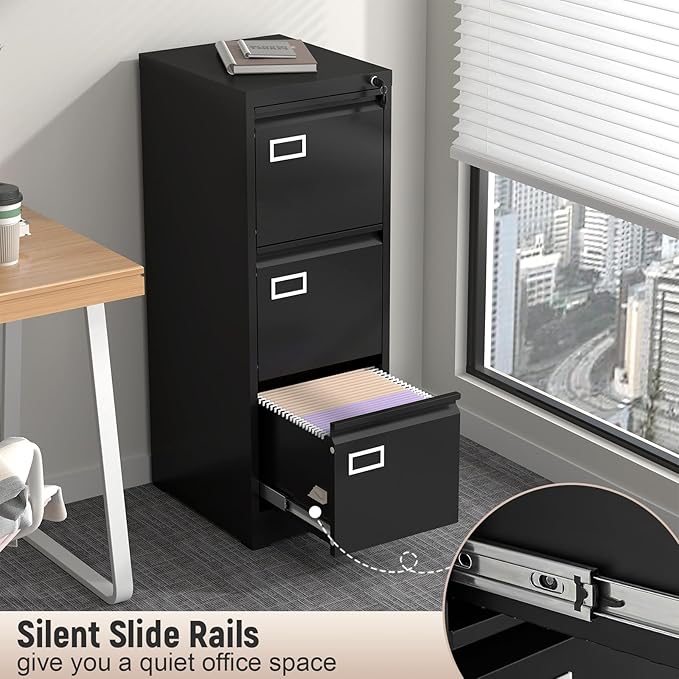 Lockable Vertical Metal File Cabinet 3 Drawer, Steel Filing Cabinet - Image 5