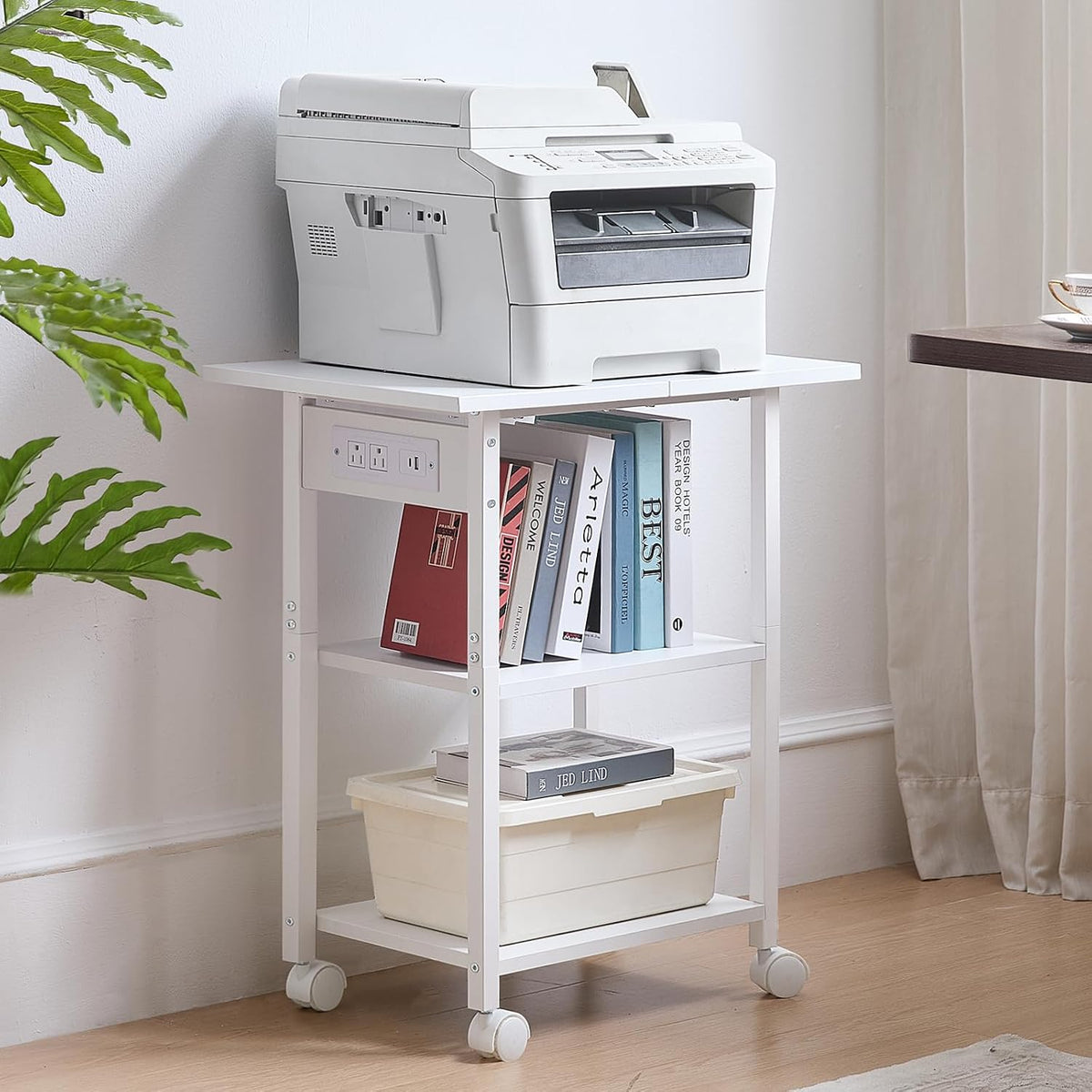 Lerliuo 3-Tier Printer Stand with Charging Station, Rolling Printer Table