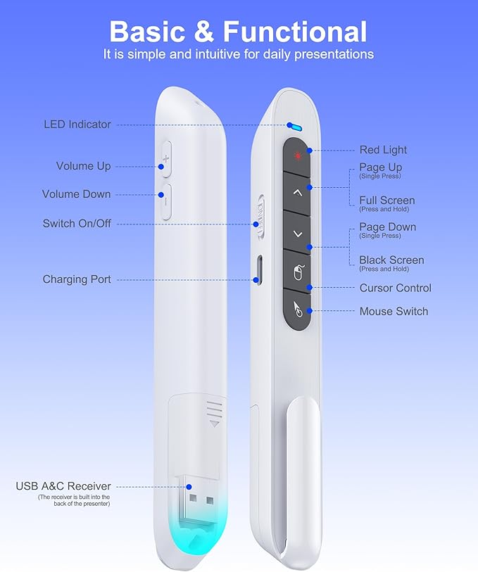 Air Mouse Clicker for Presentation Rechargeable Presenter Clicker Remote for - Image 8