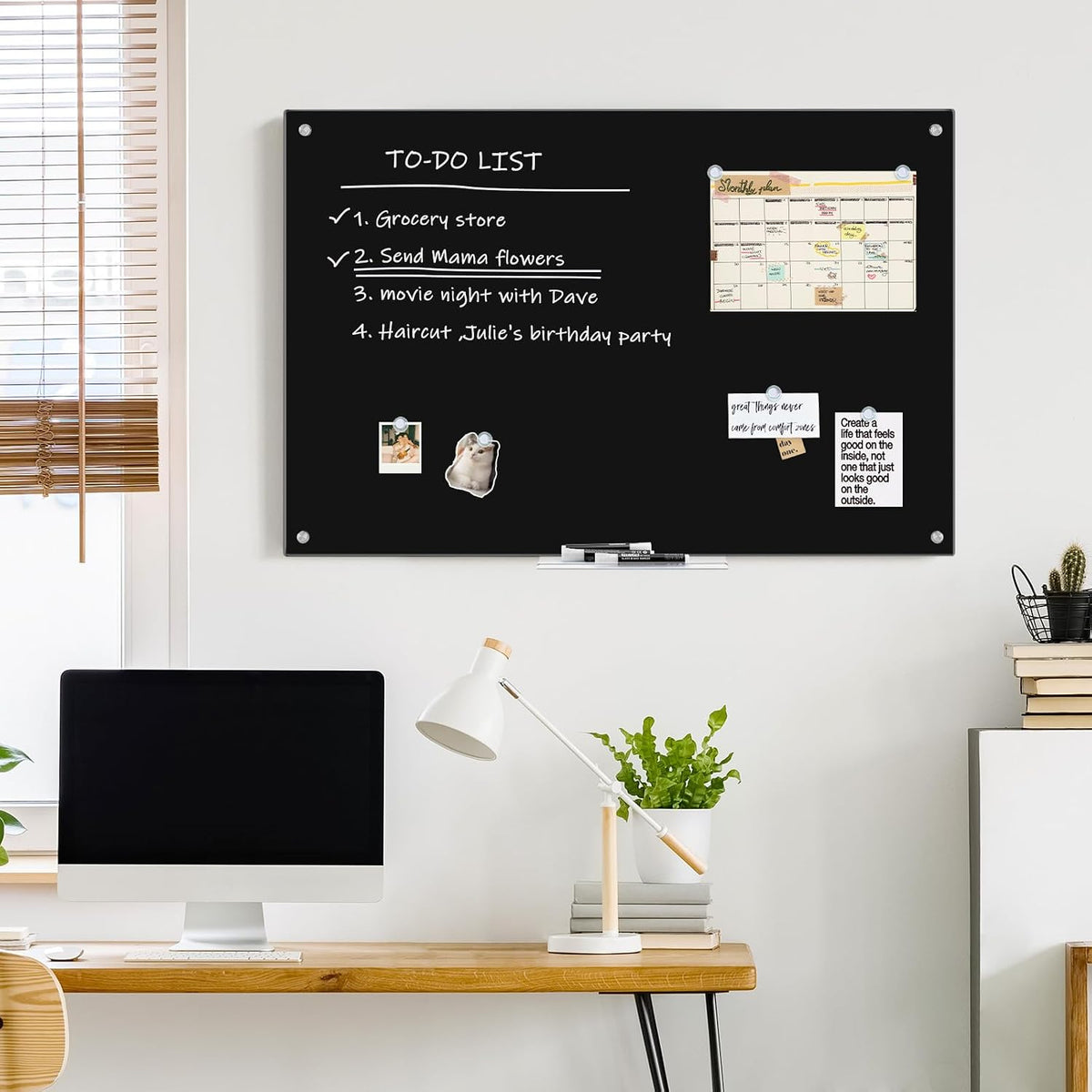 Maxtek Black Magnetic Glass Whiteboard 36 x 24in, Frameless Dry Erase Board