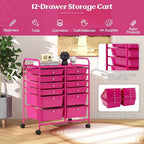 Happygrill 12-Drawer Rolling Storage Cart, 2 Sizes Plastic Drawers & Metal Shelf - Image 6