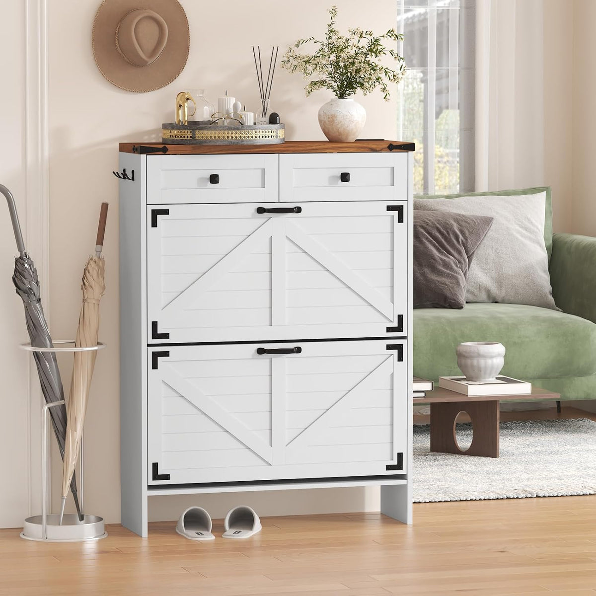 Shoe Storage Cabinet with Deodorizing Function, Farmhouse Narrow Hidden Shoe ...