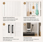 68.9" wooden broom closet storage cabinet with perforated, view 9
