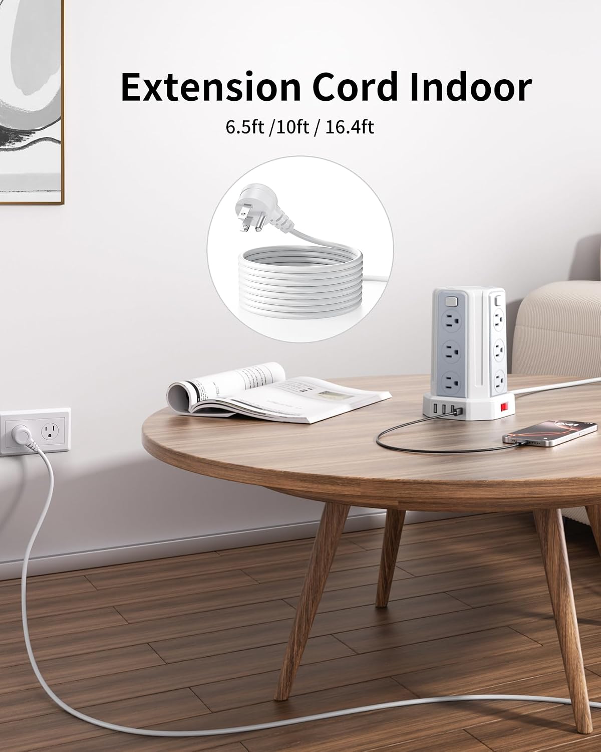 Power Strip 6.5 Ft Extension Cord with 12 AC Multiple Outlets 4 USB (1 USB C)...