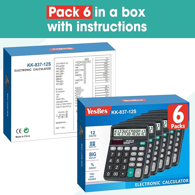 6 Pack Calculator Bulk, 12 Digits Calculators Desktop - Image 7