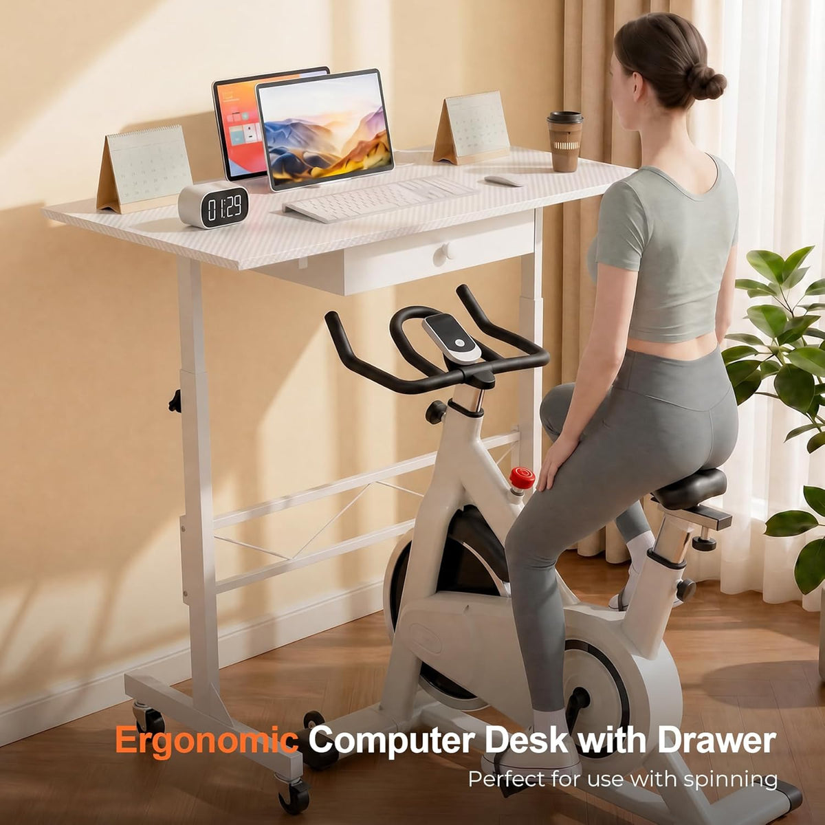 COMHOMA Small Standing Desk with Storage Drawer, Mobile Height Adjustable Rol...