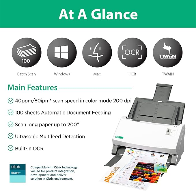 Plustek PS3140U Duplex Document Scanner, Citrix Ready & Twain Support - Image 2