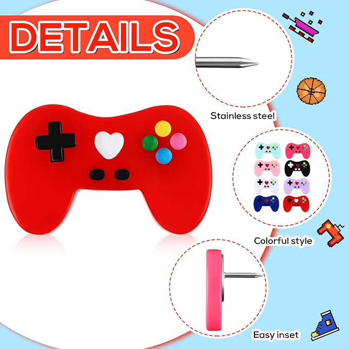 24 Pcs Fun Push Pins for Cork Board Video Game Cork Board Tacks Cute Fun Push - Image 3