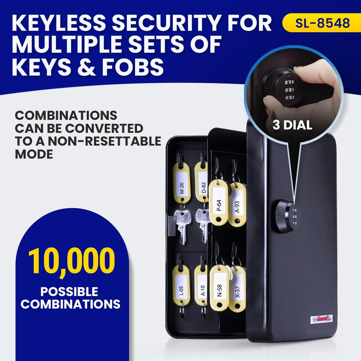 KeyGuard SL-8548 Combination Key Cabinet, 48 Hook, Black Finish