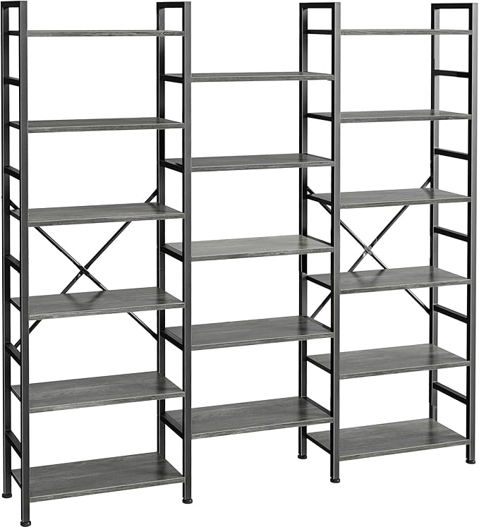 SUPERJARE Triple 6 Tier Bookshelf, Bookcase by SUPERJARE