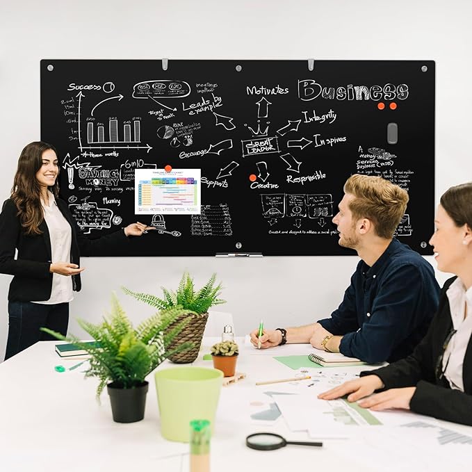 Large Black Glass Dry Erase Board, 96 x 48 Inches Magnetic Glass whiteboard - Image 7