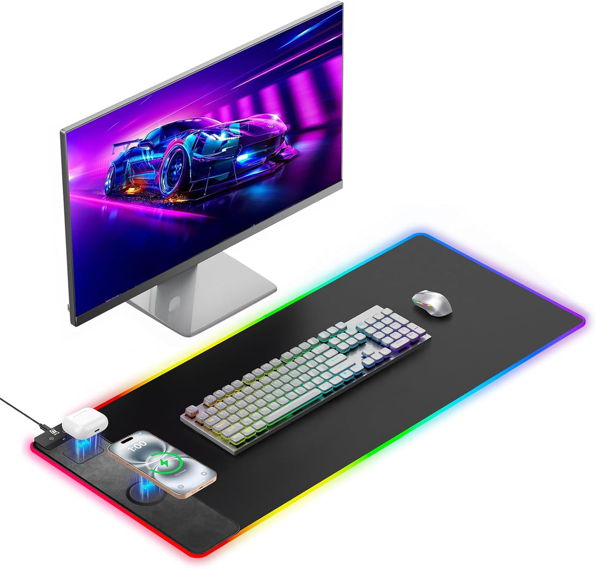 Miroddi RGB Mouse Pad with Wireless Charging Gaming Mousepad, 31.5"x15.75"