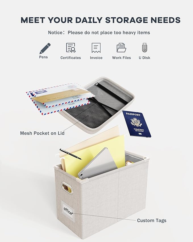 Oterri File Organizer With Lid, Hanging Filing Box With Mesh Pocket, Document - Image 4