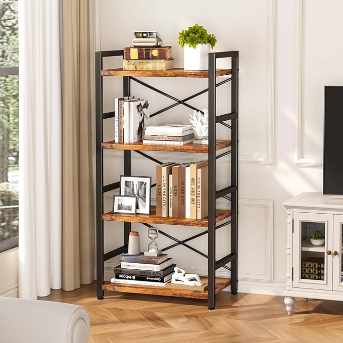 Homeiju Bookshelf, 4 Tier Small Bookcase, Organizers and Storage, Metal Small - Image 4