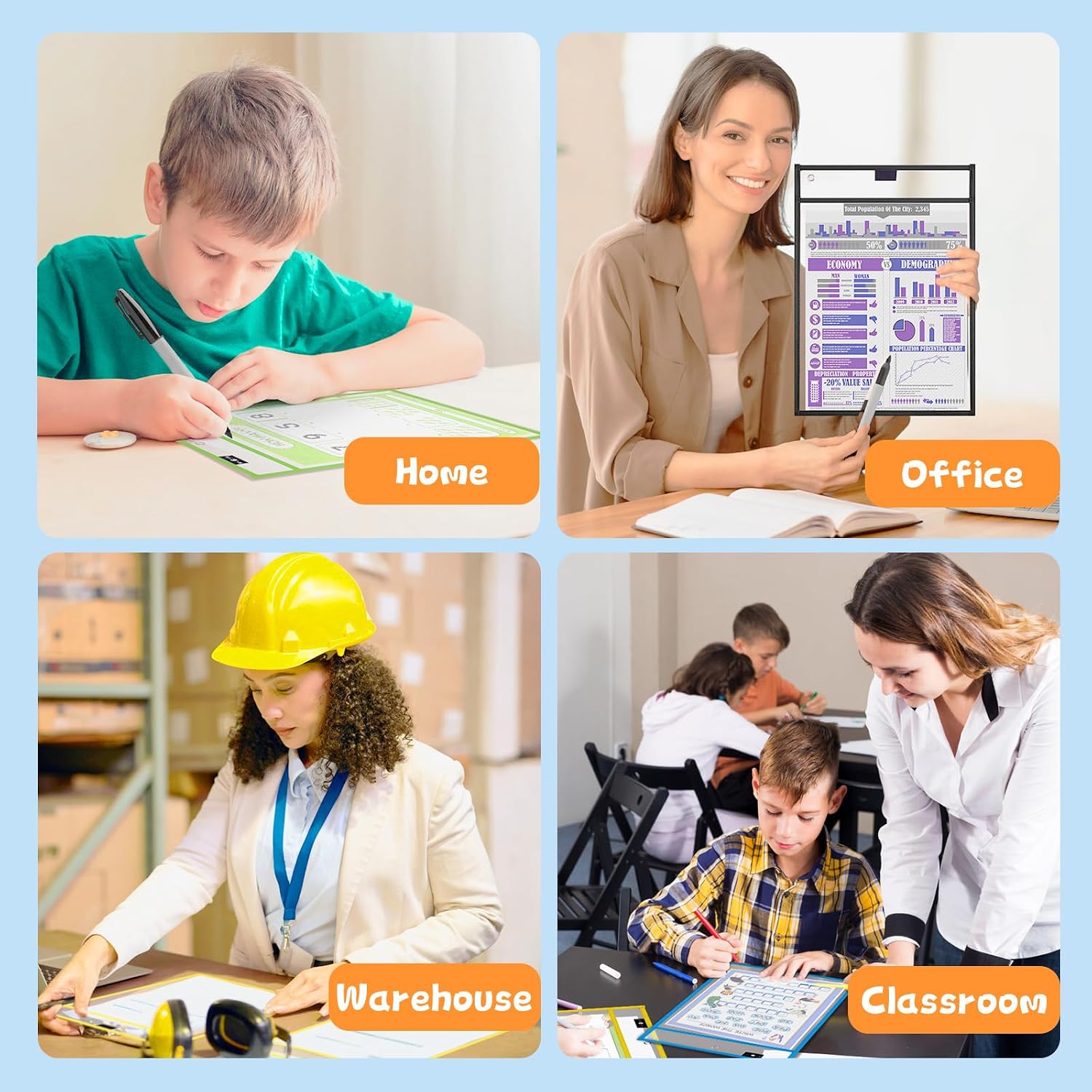 HTVRONT Oversized Dry Erase Pockets 10" x14", 30 Pack, for Classrooms | Back to School Supplies, Reusable Clear Sleeves with Rings, Plastic Sheet Protectors for Shops, Ticket Holders, Home & Office