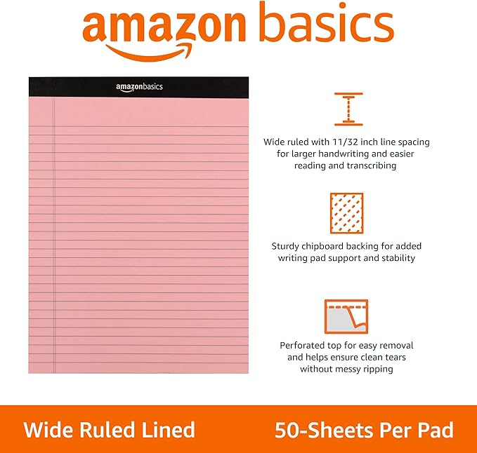 Amazon Basics Wide Ruled 8.5 x 11.75-Inch 50 Sheet Perforated Lined Writing - Image 2