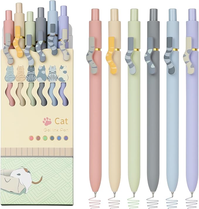 Ddaowanx Cat Gel Pens, 6 Assorted Colors 0.7mm Cute Colored Pens Fine Point by Ddaowanx