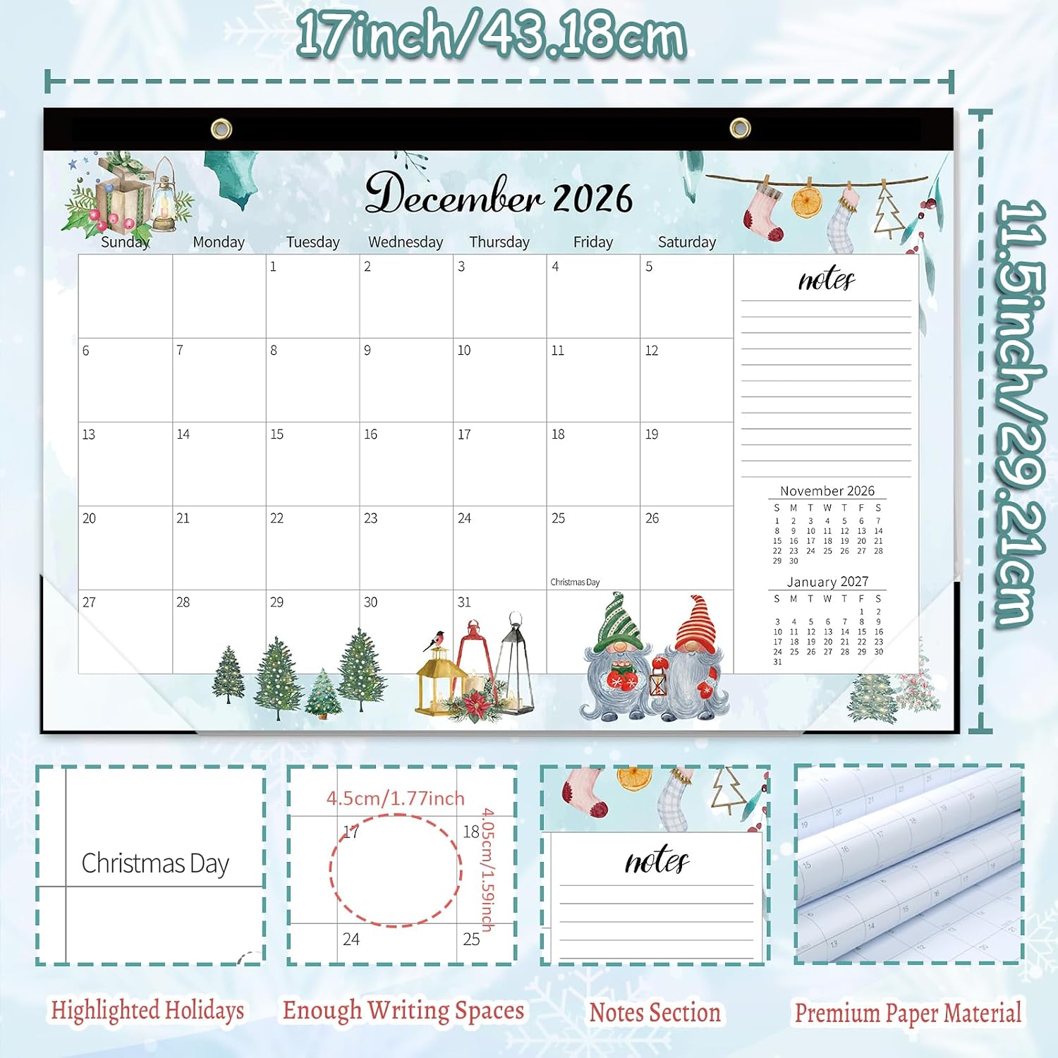 GuassLee Large Desk Calendar 2026-2027, 19 Months, 17" x 11.5" | Jun 2026-Dec 2027 Desktop/Wall Calendar, Monthly Planner with Watercolor Design for Office School Home Organizing