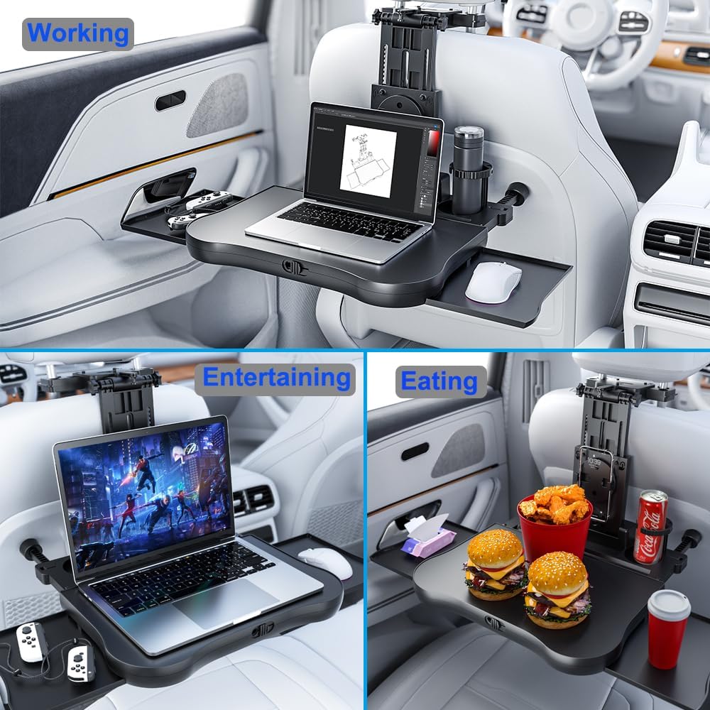 Car Back Seat Tray with Extendable Table, Car Travel Desk for Laptop