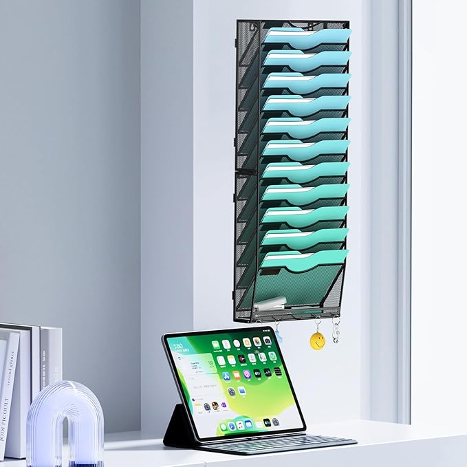 Gawerk 13-Tier Wall File Organizer Hanging Wall File Holder Wall Mount Paper - Image 2