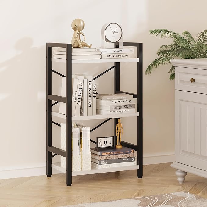 Homeiju Bookshelf, 3 Tier Industrial Bookcase, Metal Small Bookcase, Rustic - Image 5