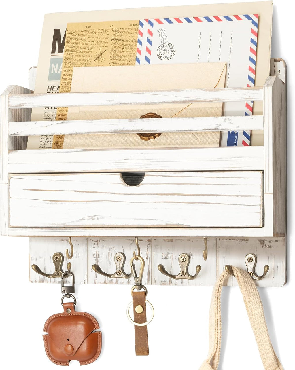 Rebee Vision Farmhouse Mail Organizer Wall Mounted – Rustic Key and Mail Holder