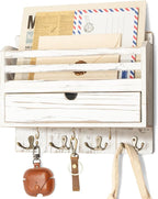 Rebee Vision Farmhouse Mail Organizer Wall Mounted – Rustic Key and Mail Holder by REBEEVISION