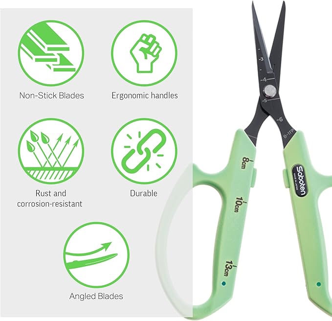 Saboten Fluorine Coated Angled Blade Trimming Scissors Green PT-2 160mm - Image 3