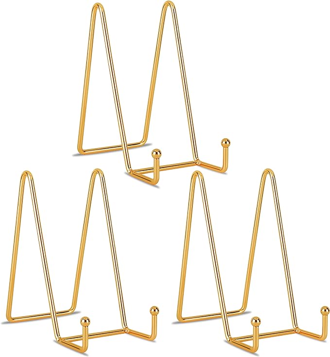 Decolore 6 inch 3 Pack Gold Metal Display Stands Plate Stands Plate Holder by Decolore