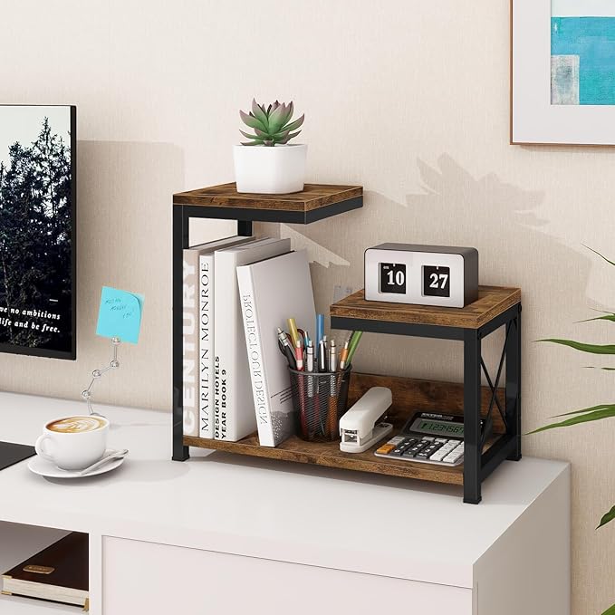 ELITEROO Desktop Shelf Organizer, 3 Tier Office Shelves, Wood Desk Organizers - Image 5