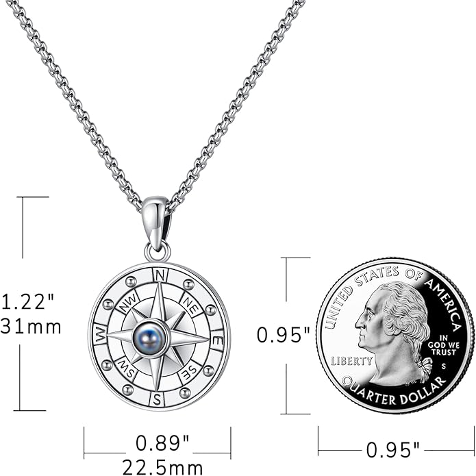 Compass Necklace for Women Men 925 Sterling Silver Pendant Urn Necklaces for - Image 2