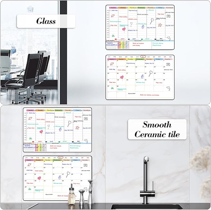 POPRUN Dry Erase Calendar weekly and monthly self adhesive stick on - Image 5