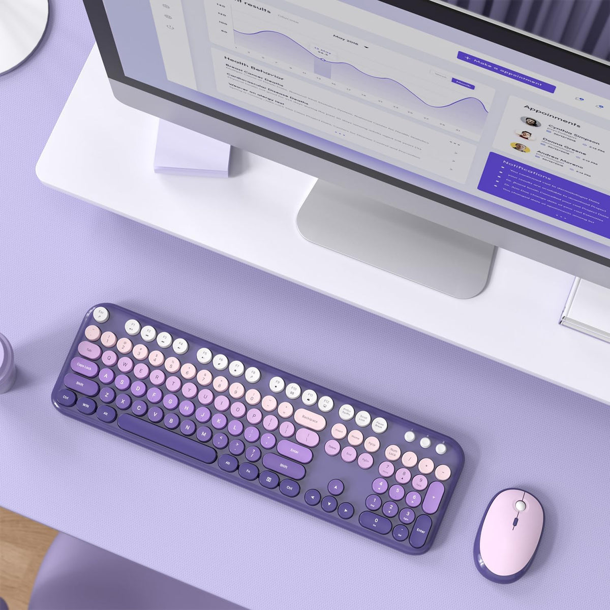 MOFII Wireless Keyboard and Mouse Combo, Cute Keyboard Full Size and Wireless...