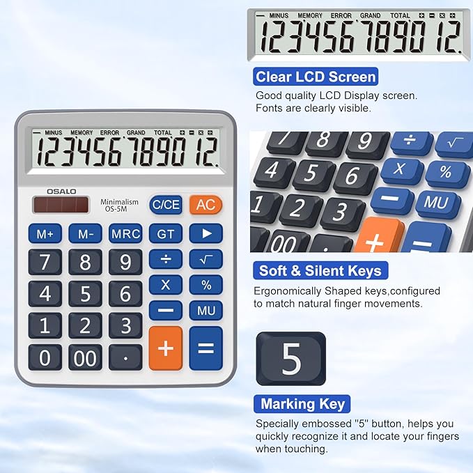 Desktop Calculator Extra Large 5-Inch Clear LCD Display 12-Digit Big Number - Image 3