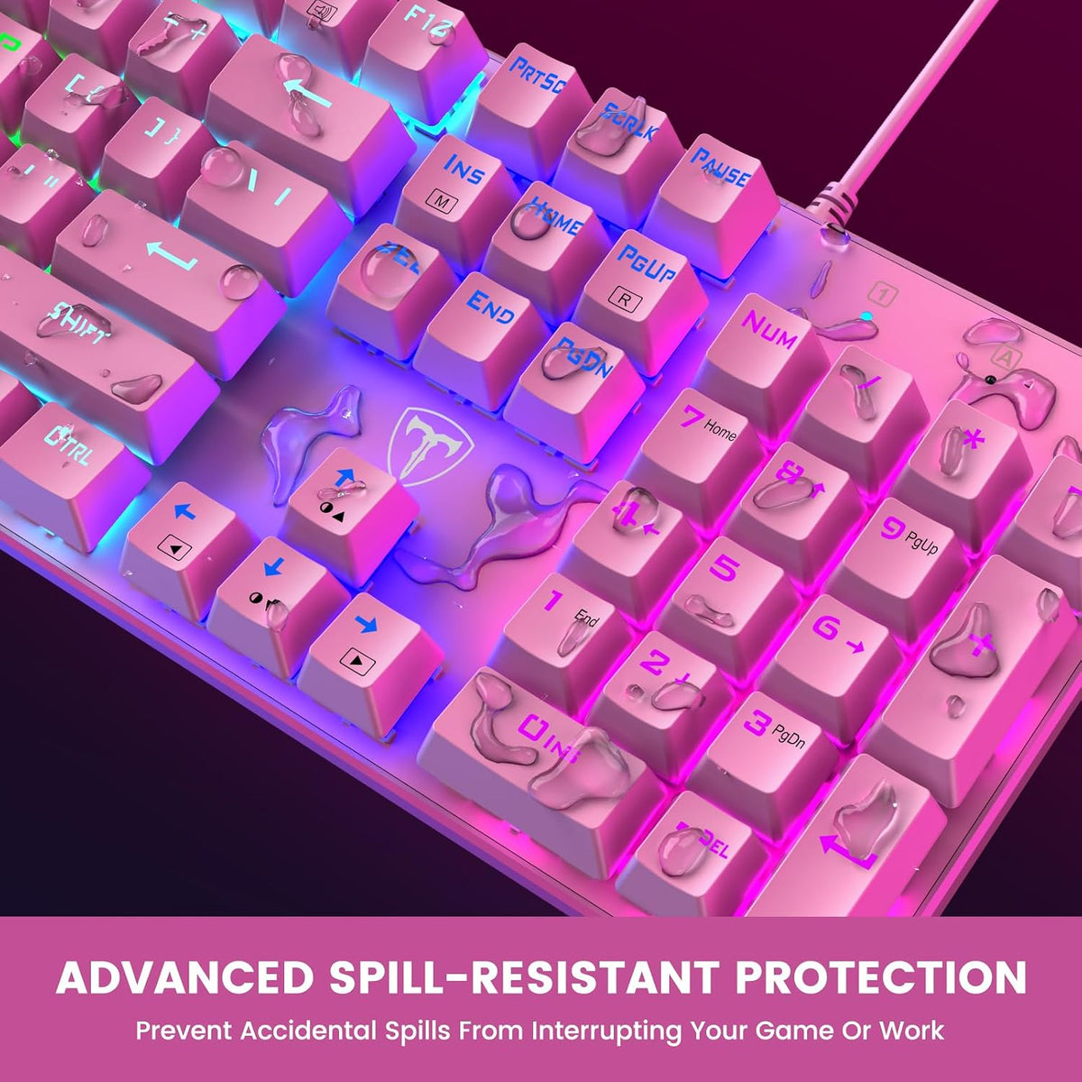 RisoPhy Mechanical Gaming Keyboard, Wired RGB 104 Keys, Blue Switch, Pink