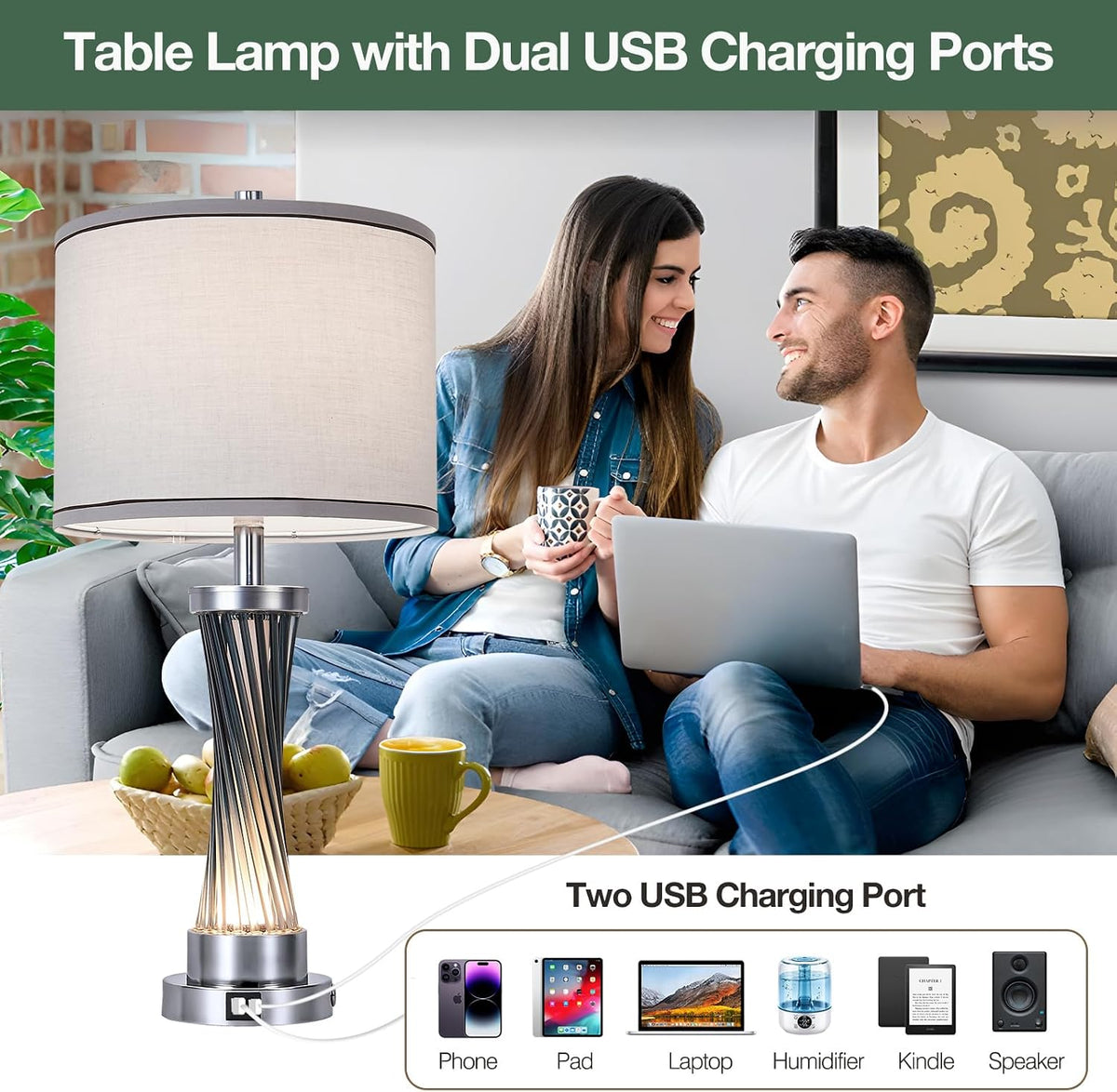3-Way Dimmable Table Lamp Set of 2,Touch Control Lamp with Night Light,Modern...