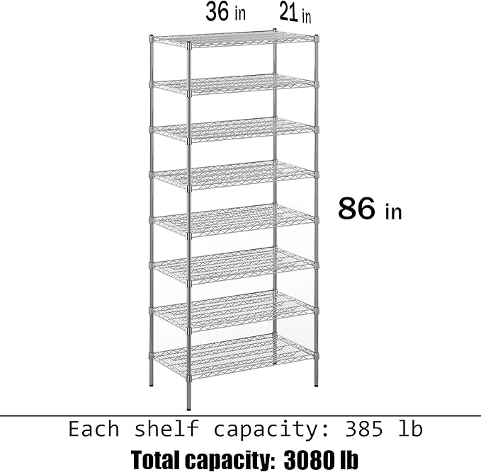 Regal Altair 21" Deep x 36" Wide x 86" Height Wire Shelving Kit | 8-Tier | NSF - Image 3