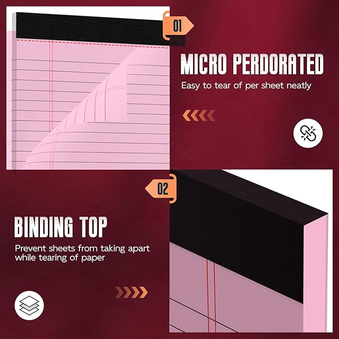 Roneky Pink Legal Pads 8.5 x 11 Wide Ruled Notepads, 3 Pack Note Pads 8.5 x 11 - Image 4