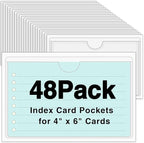 48 Pack 4" x 6" Index Card Holder Adhesive Plastic Label Holders Clear Tote Bag by BESARME