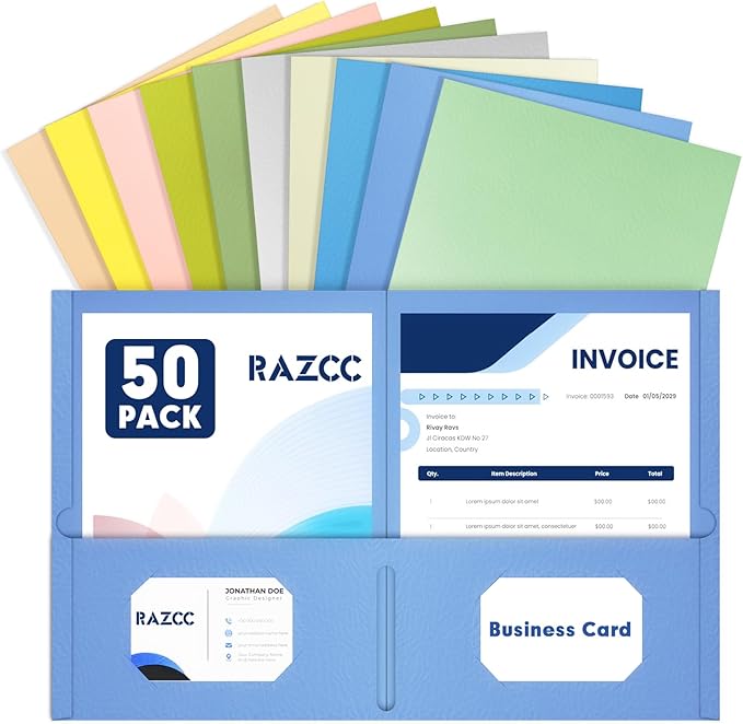 Two Pocket Folders, RAZCC 50 Pack File Folders by RAZCC